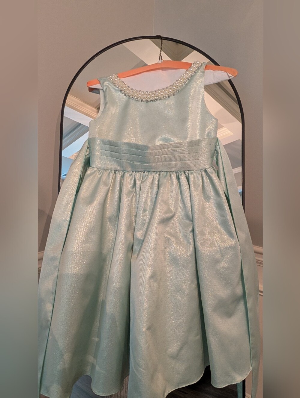 3/$30 💜 Girls Pearl-Trim Shimmer Party Dress in Light Mint